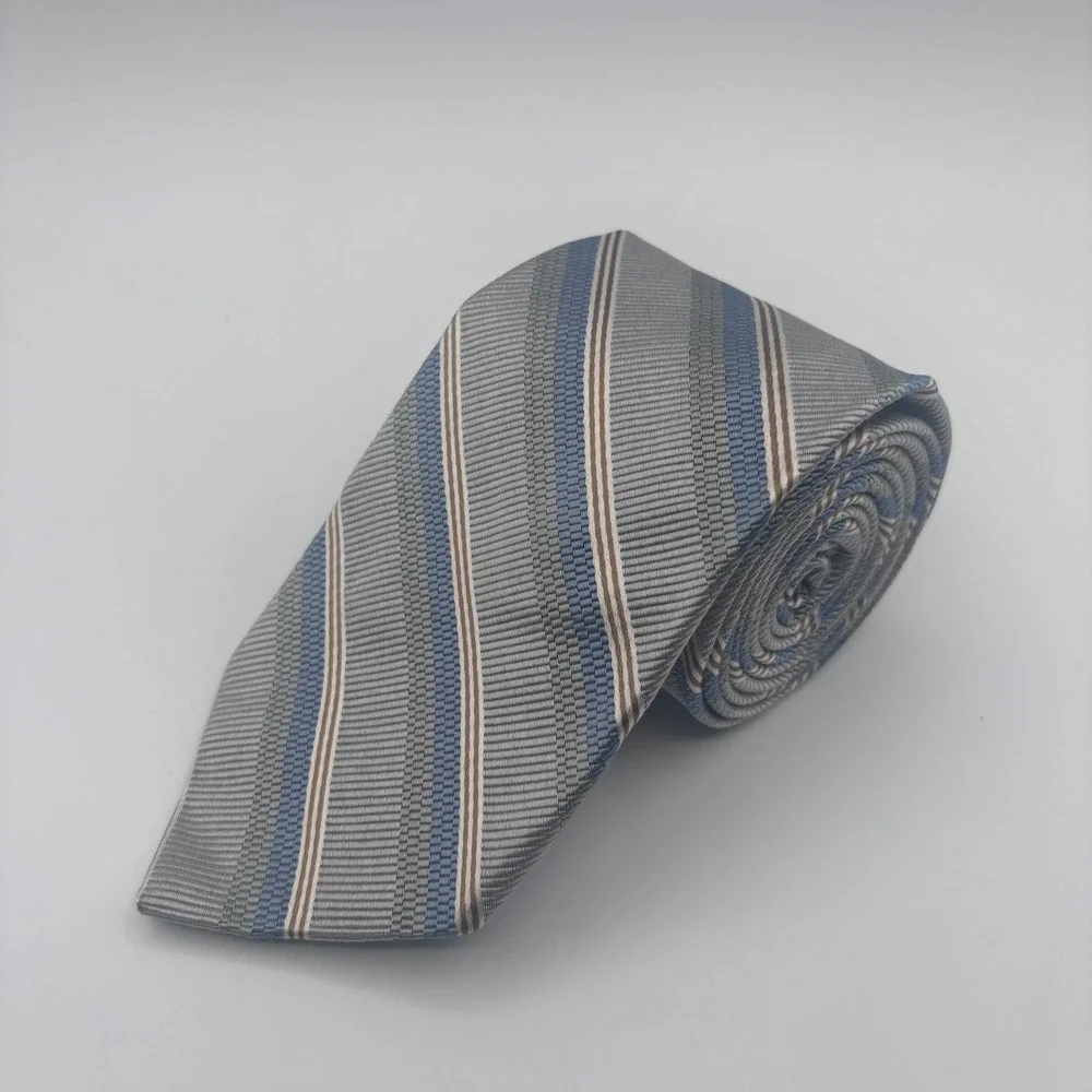 Brooks Brothers Makers Merchants Tie Gray Blue Striped Silk Formal Business Prep